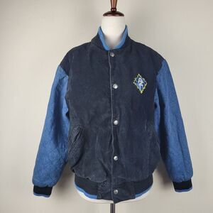 VTG Arizona Jean Company Jacket Kids 14 16 Black Suede Varsity Color Block 90s